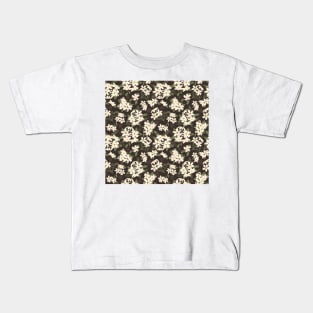 Cream and yellow flowers over brown background Kids T-Shirt